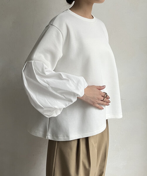 DouDou　バルーンスリーブカットソー セール】【WEB限定】バルーンスリーブプルオーバー（Tシャツ
