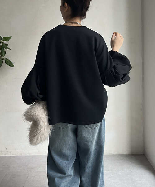 DouDou　バルーンスリーブカットソー セール】【WEB限定】バルーンスリーブプルオーバー（Tシャツ