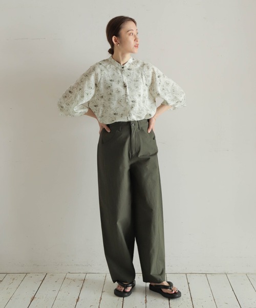 ノンブルアンペール ブラウス　シャツ テンセル刺繍 衿付きショートシャツ（シャツ/ブラウス）｜NOMBRE