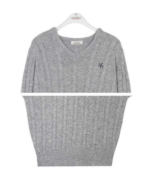 BEIDELLI（ベイデリー）の「[BELLIDE MADE] クレヨンケーブルVネックニット（ニット/セーター・レディース・ブルー/グレー/ブラック/ピンク/レッド・FREE）」の7枚目の写真
