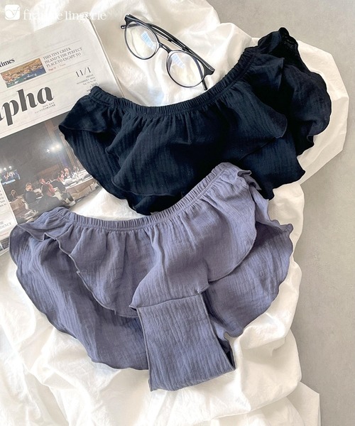 fran de lingerie（フランデランジェリー）の「可愛くて楽ちんなフリルのふんどしタイプのショーツ選べるデザイン 「からだゆるめるナイトショーツ」（ショーツ・レディース・ブラック系その他2/ベージュ系1/ブラック系その他/グレー系2/ピンク系その他/ピンク系その他3/クリーム/ライトグリーン系/ブラック系その他3/ベージュ系/セージグリーン・L/M/LL/3L）」の4枚目の写真