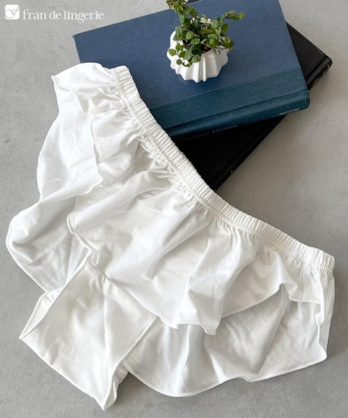 fran de lingerie（フランデランジェリー）の「可愛くて楽ちんなフリルのふんどしタイプのショーツ選べるデザイン 「からだゆるめるナイトショーツ」（ショーツ・レディース・ブラック系その他2/ベージュ系1/ブラック系その他/グレー系2/ピンク系その他/ピンク系その他3/クリーム/ライトグリーン系/ブラック系その他3/ベージュ系/セージグリーン・L/M/LL/3L）」の6枚目の写真