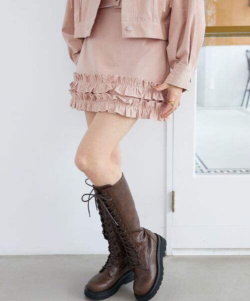 MAJESTIC LEGON(マジェスティックレゴン)の「ホイップフリルデニムスカパン(スカート・レディース・ネイビー/ブラック/サックスブルー/ピンク・MEDIUM)」の4枚目の写真