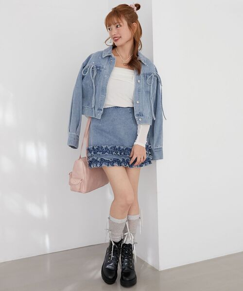 MAJESTIC LEGON(マジェスティックレゴン)の「ホイップフリルデニムスカパン(スカート・レディース・ネイビー/ブラック/サックスブルー/ピンク・MEDIUM)」の8枚目の写真