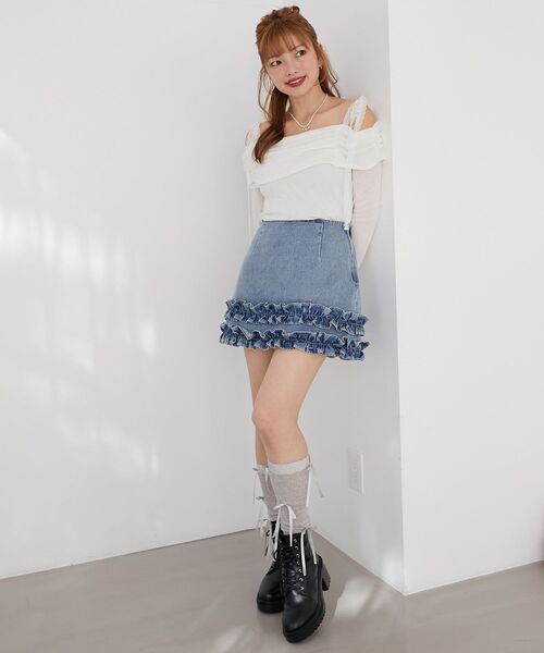 MAJESTIC LEGON(マジェスティックレゴン)の「ホイップフリルデニムスカパン(スカート・レディース・ネイビー/ブラック/サックスブルー/ピンク・MEDIUM)」の6枚目の写真