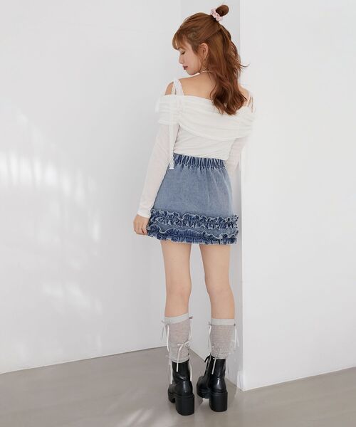 MAJESTIC LEGON(マジェスティックレゴン)の「ホイップフリルデニムスカパン(スカート・レディース・ネイビー/ブラック/サックスブルー/ピンク・MEDIUM)」の5枚目の写真