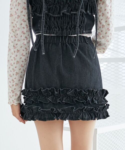 MAJESTIC LEGON(マジェスティックレゴン)の「ホイップフリルデニムスカパン(スカート・レディース・ネイビー/ブラック/サックスブルー/ピンク・MEDIUM)」の9枚目の写真