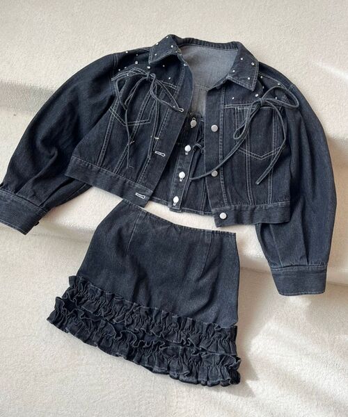 MAJESTIC LEGON(マジェスティックレゴン)の「ホイップフリルデニムスカパン(スカート・レディース・ネイビー/ブラック/サックスブルー/ピンク・MEDIUM)」の11枚目の写真