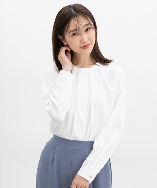 Honeys（ハニーズ）の「タック使いブラウス（シャツ/ブラウス・レディース・ブラック/クリーム/ホワイト/グレイッシュブルー・M/3L/S/LL/L）」の7枚目の写真