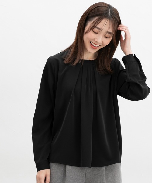 Honeys（ハニーズ）の「タック使いブラウス（シャツ/ブラウス・レディース・ブラック/クリーム/ホワイト/グレイッシュブルー・M/3L/S/LL/L）」の9枚目の写真