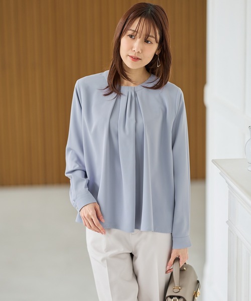 Honeys（ハニーズ）の「タック使いブラウス（シャツ/ブラウス・レディース・ブラック/クリーム/ホワイト/グレイッシュブルー・M/3L/S/LL/L）」の12枚目の写真