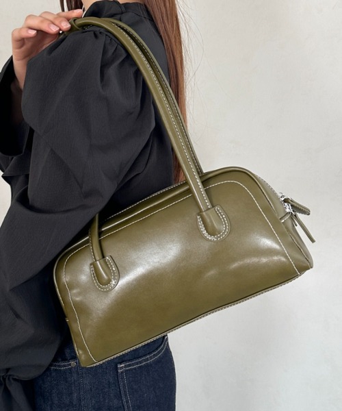 MYMOOD.（マイムード）の「ロングハンドル ボストンバッグ PUフルートバッグ（ハンドバッグ・レディース・カーキ/ブラック/ブラウン・FREE）」の3枚目の写真