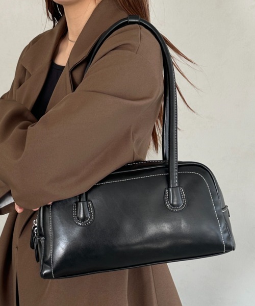 MYMOOD.（マイムード）の「ロングハンドル ボストンバッグ PUフルートバッグ（ハンドバッグ・レディース・カーキ/ブラック/ブラウン・FREE）」の2枚目の写真