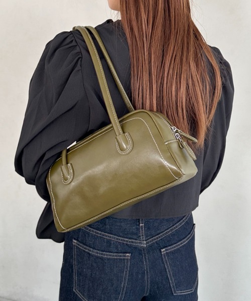 MYMOOD.（マイムード）の「ロングハンドル ボストンバッグ PUフルートバッグ（ハンドバッグ・レディース・カーキ/ブラック/ブラウン・FREE）」の10枚目の写真