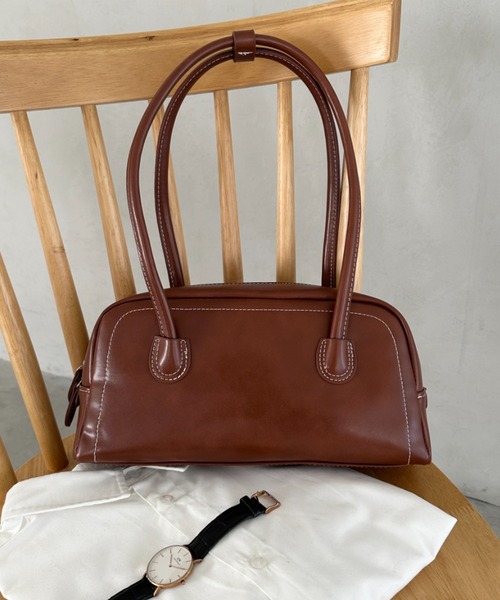 MYMOOD.（マイムード）の「ロングハンドル ボストンバッグ PUフルートバッグ（ハンドバッグ・レディース・カーキ/ブラック/ブラウン・FREE）」の6枚目の写真