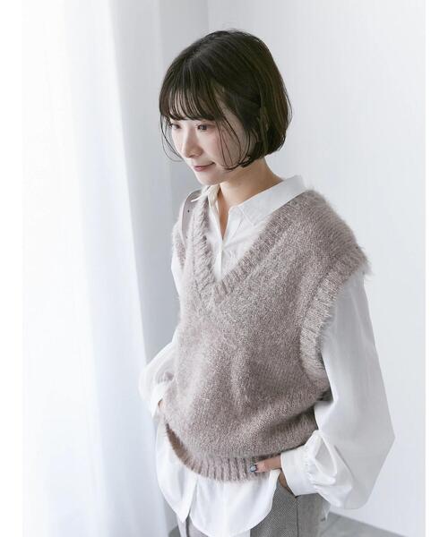 Samansa Mos2 blue（サマンサモスモスブルー）の「◎シャギーニットベスト（ニット/セーター・レディース・モカ/グレー/ブラック・F）」の3枚目の写真