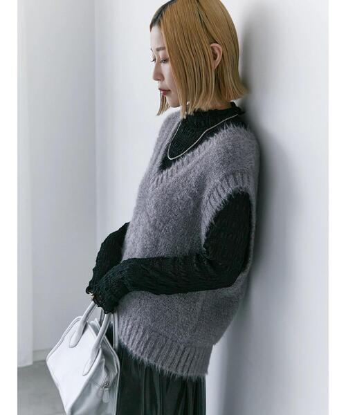 Samansa Mos2 blue（サマンサモスモスブルー）の「◎シャギーニットベスト（ニット/セーター・レディース・モカ/グレー/ブラック・F）」の7枚目の写真