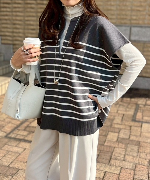 Emma Taylor（エマテイラー）の「【春ニット】フロント2wayニットトップス（ニット/セーター・レディース・ホワイト/ネイビー系1/ブラック/ホワイト系1/トップグレー/グレー系1/グレー系その他・FREE）」の5枚目の写真