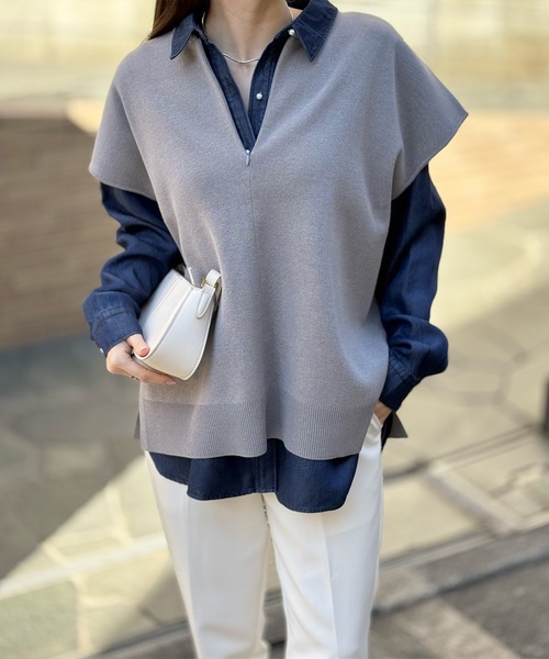 Emma Taylor（エマテイラー）の「【春ニット】フロント2wayニットトップス（ニット/セーター・レディース・ホワイト/ネイビー系1/ブラック/ホワイト系1/トップグレー/グレー系1/グレー系その他・FREE）」の4枚目の写真