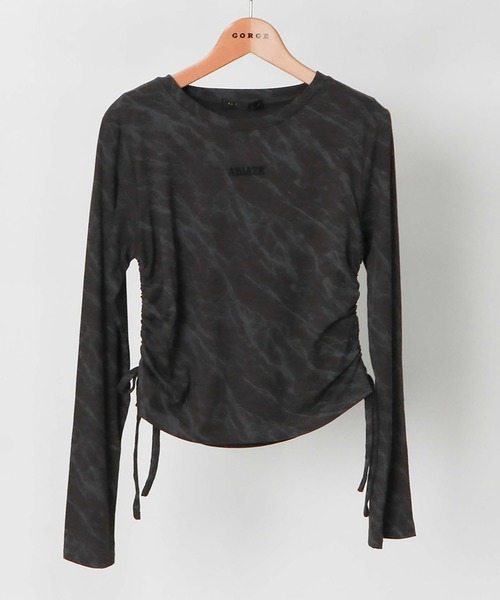 GORGE(ゴージ)の「《ムラ柄×サイドドロスト》レディース 長袖カットソー クロップド風 ストリート 春秋(Tシャツ/カットソー・レディース・チャコール/ライトグレー/ブラウン・F)」の3枚目の写真