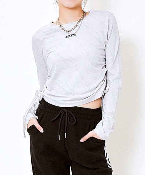 GORGE(ゴージ)の「《ムラ柄×サイドドロスト》レディース 長袖カットソー クロップド風 ストリート 春秋(Tシャツ/カットソー・レディース・チャコール/ライトグレー/ブラウン・F)」の2枚目の写真