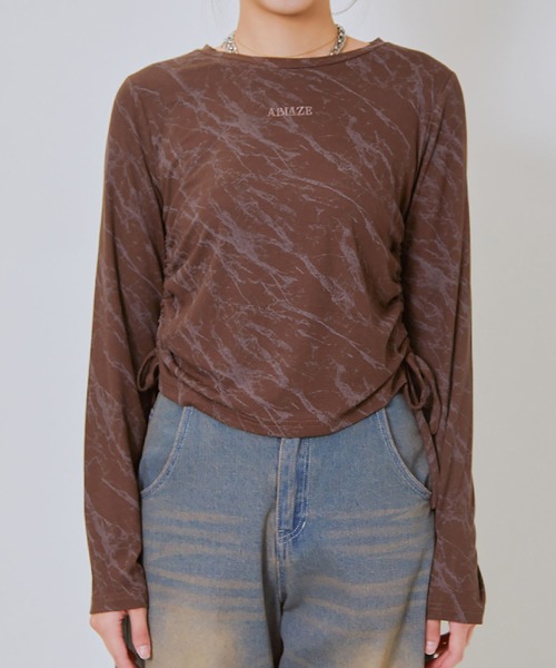 GORGE(ゴージ)の「《ムラ柄×サイドドロスト》レディース 長袖カットソー クロップド風 ストリート 春秋(Tシャツ/カットソー・レディース・チャコール/ライトグレー/ブラウン・F)」の11枚目の写真