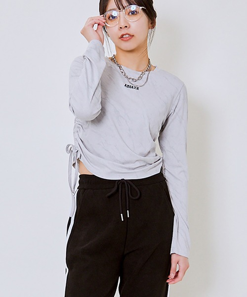 GORGE(ゴージ)の「《ムラ柄×サイドドロスト》レディース 長袖カットソー クロップド風 ストリート 春秋(Tシャツ/カットソー・レディース・チャコール/ライトグレー/ブラウン・F)」の5枚目の写真