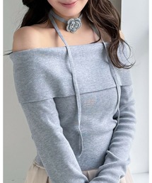 clear | バラモチーフ付きオフショルニットトップス［大人ガーリー トレンド 春ニット］≪SS新作≫(ニット/セーター)