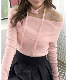 clear | バラモチーフ付きオフショルニットトップス［大人ガーリー トレンド 春ニット］≪SS新作≫(ニット/セーター)