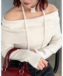 clear | バラモチーフ付きオフショルニットトップス［大人ガーリー トレンド 春ニット］≪SS新作≫(ニット/セーター)