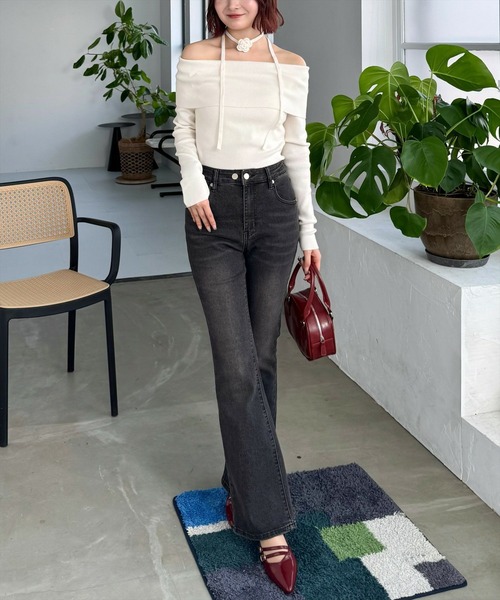 clear（クリア）の「バラモチーフ付きオフショルニットトップス［大人ガーリー 春ニット］≪再入荷≫（ニット/セーター・レディース・ブラック/グレー/アイボリー/ピンク・F）」の8枚目の写真