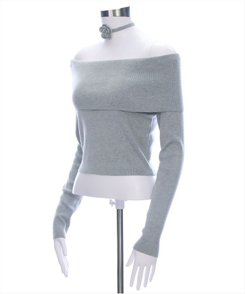 clear（クリア）の「バラモチーフ付きオフショルニットトップス［大人ガーリー 春ニット］≪再入荷≫（ニット/セーター・レディース・ブラック/グレー/アイボリー/ピンク・F）」の10枚目の写真