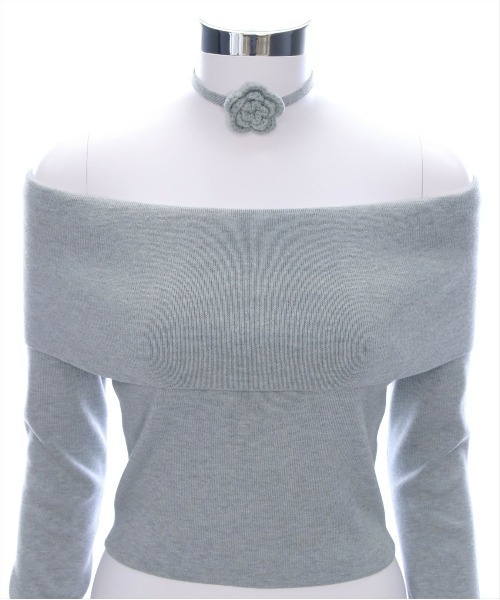 clear（クリア）の「バラモチーフ付きオフショルニットトップス［大人ガーリー 春ニット］≪再入荷≫（ニット/セーター・レディース・ブラック/グレー/アイボリー/ピンク・F）」の15枚目の写真