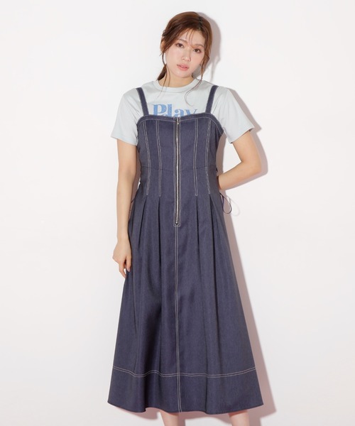 JILL by JILL STUART(ジルバイジルスチュアート)の「◇デニムライクステッチシリーズ2 レースアップワンピース(ワンピース・レディース・ホワイト/インディゴブルー・MEDIUM/SMALL)」の16枚目の写真