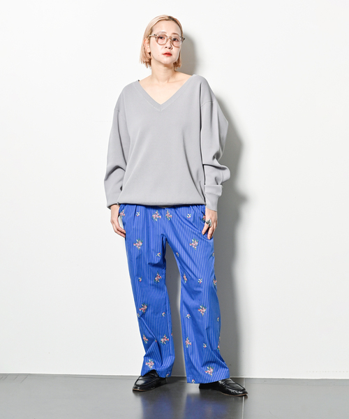 PONTI(ポンティ)の「PONTI Flower Embroidery Striped Pants PO1Q015:パンツ(その他パンツ・レディース・ブルー・SMALL)」の3枚目の写真
