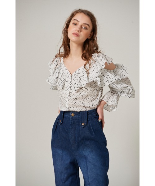 セール】Cold Shoulder Long-Sleeved Blouse コールドショルダー
