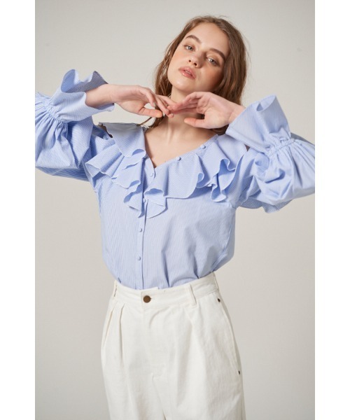 estella.k エステラケー ブラウス セール】Cold Shoulder Long-Sleeved Blouse コールドショルダー