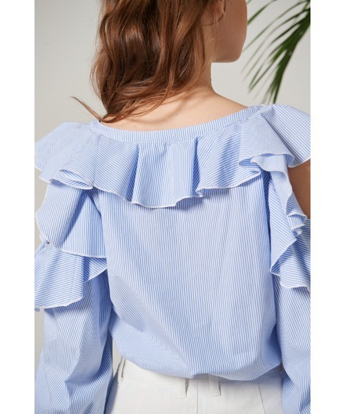 セール】Cold Shoulder Long-Sleeved Blouse コールドショルダー