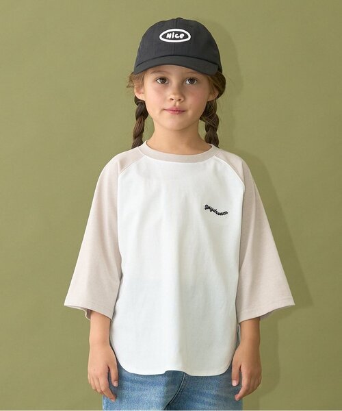 b・ROOM（ビールーム）の「【カイテキ天竺】ビッグシルエット7分袖ラグランTシャツ（Tシャツ/カットソー・キッズ・ライトベージュ/ダークグリーン/ブラック/パープル/マスタード・120cm/110cm/130cm/150cm/140cm/100cm）」の3枚目の写真