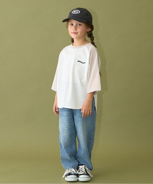 b・ROOM（ビールーム）の「【カイテキ天竺】ビッグシルエット7分袖ラグランTシャツ（Tシャツ/カットソー・キッズ・ライトベージュ/ダークグリーン/ブラック/パープル/マスタード・120cm/110cm/130cm/150cm/140cm/100cm）」の6枚目の写真