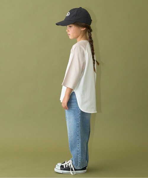 b・ROOM（ビールーム）の「【カイテキ天竺】ビッグシルエット7分袖ラグランTシャツ（Tシャツ/カットソー・キッズ・ライトベージュ/ダークグリーン/ブラック/パープル/マスタード・120cm/110cm/130cm/150cm/140cm/100cm）」の7枚目の写真