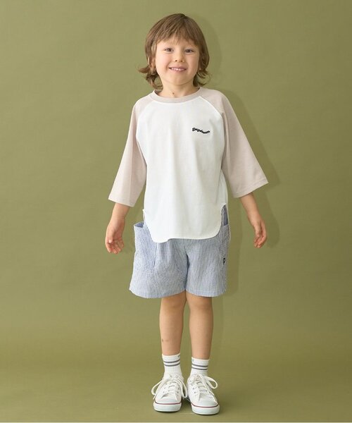 b・ROOM（ビールーム）の「【カイテキ天竺】ビッグシルエット7分袖ラグランTシャツ（Tシャツ/カットソー・キッズ・ライトベージュ/ダークグリーン/ブラック/パープル/マスタード・120cm/110cm/130cm/150cm/140cm/100cm）」の8枚目の写真