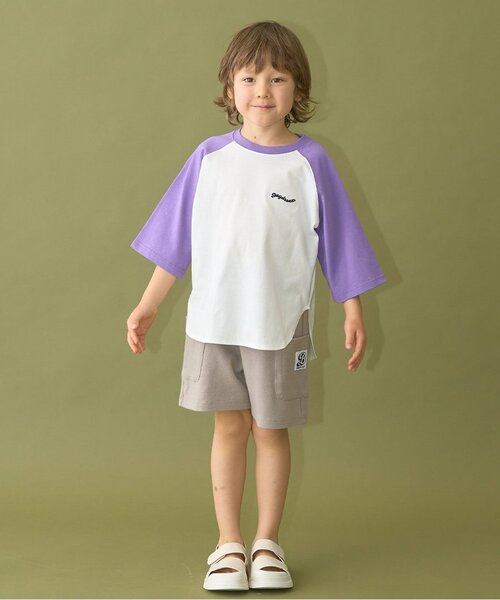 b・ROOM（ビールーム）の「【カイテキ天竺】ビッグシルエット7分袖ラグランTシャツ（Tシャツ/カットソー・キッズ・ライトベージュ/ダークグリーン/ブラック/パープル/マスタード・120cm/110cm/130cm/150cm/140cm/100cm）」の14枚目の写真