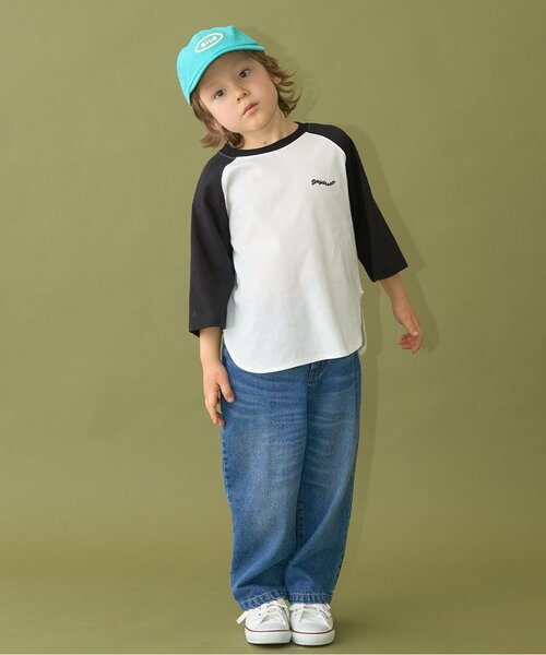 b・ROOM（ビールーム）の「【カイテキ天竺】ビッグシルエット7分袖ラグランTシャツ（Tシャツ/カットソー・キッズ・ライトベージュ/ダークグリーン/ブラック/パープル/マスタード・120cm/110cm/130cm/150cm/140cm/100cm）」の16枚目の写真