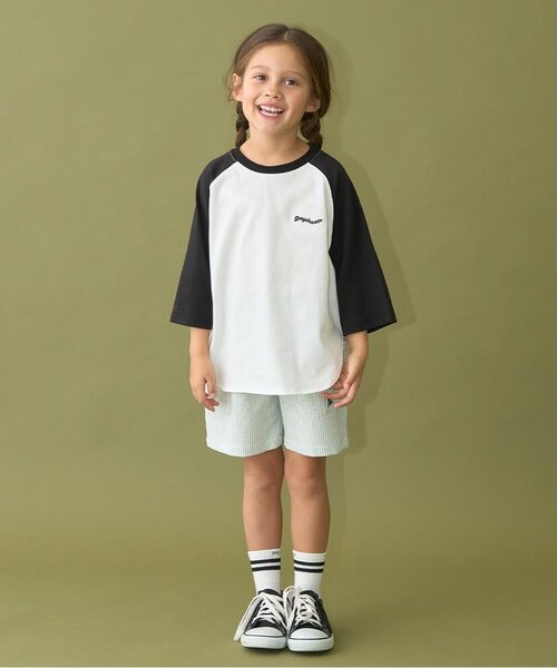 b・ROOM（ビールーム）の「【カイテキ天竺】ビッグシルエット7分袖ラグランTシャツ（Tシャツ/カットソー・キッズ・ライトベージュ/ダークグリーン/ブラック/パープル/マスタード・120cm/110cm/130cm/150cm/140cm/100cm）」の18枚目の写真