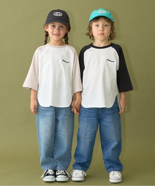 b・ROOM（ビールーム）の「【カイテキ天竺】ビッグシルエット7分袖ラグランTシャツ（Tシャツ/カットソー・キッズ・ライトベージュ/ダークグリーン/ブラック/パープル/マスタード・120cm/110cm/130cm/150cm/140cm/100cm）」の21枚目の写真