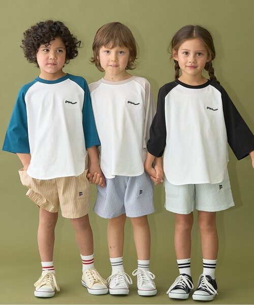 b・ROOM（ビールーム）の「【カイテキ天竺】ビッグシルエット7分袖ラグランTシャツ（Tシャツ/カットソー・キッズ・ライトベージュ/ダークグリーン/ブラック/パープル/マスタード・120cm/110cm/130cm/150cm/140cm/100cm）」の22枚目の写真