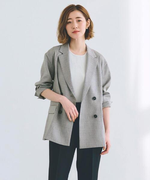 grove(グローブ)の「【洗える】リネンライクダブルジャケット(テーラードジャケット・レディース・グレー/ライトベージュ・03/02/01)」の2枚目の写真