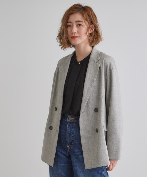 grove(グローブ)の「【洗える】リネンライクダブルジャケット(テーラードジャケット・レディース・グレー/ライトベージュ・03/02/01)」の3枚目の写真