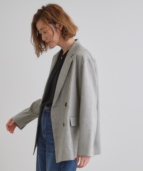 grove(グローブ)の「【洗える】リネンライクダブルジャケット(テーラードジャケット・レディース・グレー/ライトベージュ・03/02/01)」の4枚目の写真